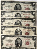(5) 1953 $2 US Notes