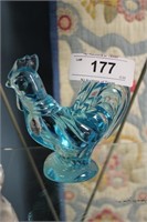 FENTON BLUE ROOSTER STICKERED