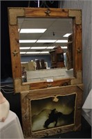 SET OF 2 RUSTIC ART AND MIRROR