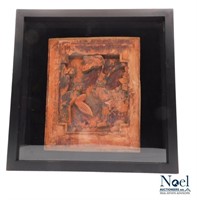 Antique Mesoamerican Scene in Bas Relief Carving