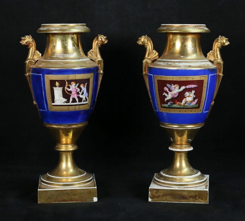 2 Urn Form Porcelain 2 Handled Vases