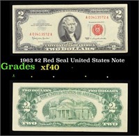 1963 $2 Red Seal United States Note Grades xf