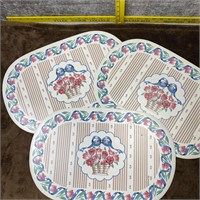 White Placemats with a Basket of Roses Lot of 3