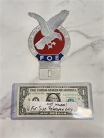 FOE vintage metal license plate topper 
Liberty