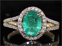 14k Gold 1.87 ct Natural Emerald & Diamond Ring