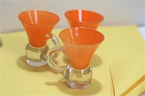 Lot of 3 Small Orange Glass Cups