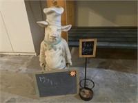 Chef Pig Statue with Chalkboard & Garden Sign