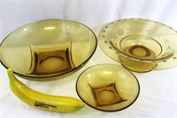 Pair 1960s Hazelware Amber Pebble Bowls++