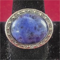 .925 Silver Ring with Sodalite Stone, sz 10,