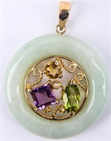 Jewelry 14kt Yellow Gold Jade Gemstone Pendant