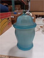 Vintage Frosted Blue Apothecary Jar. 9 inches