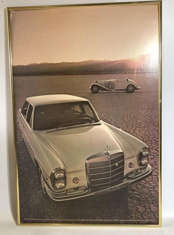 Large Vintage Mercedes Poster Framed