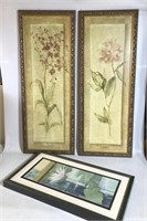 Lot of 3 Flower Artwork Orchid & Peony