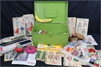 Vtg. Lime Green Sewing Box W/18 Sewing Patterns!