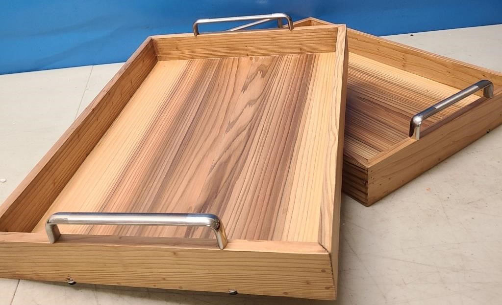 2 Pack Acacia Wood Serving Trays with Handles