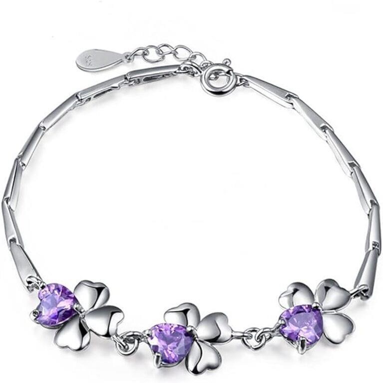 Heart-cut .54ct Amethyst Four Leaf Clover Bracelet