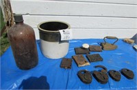 antique locks, crocks, jar, Iron