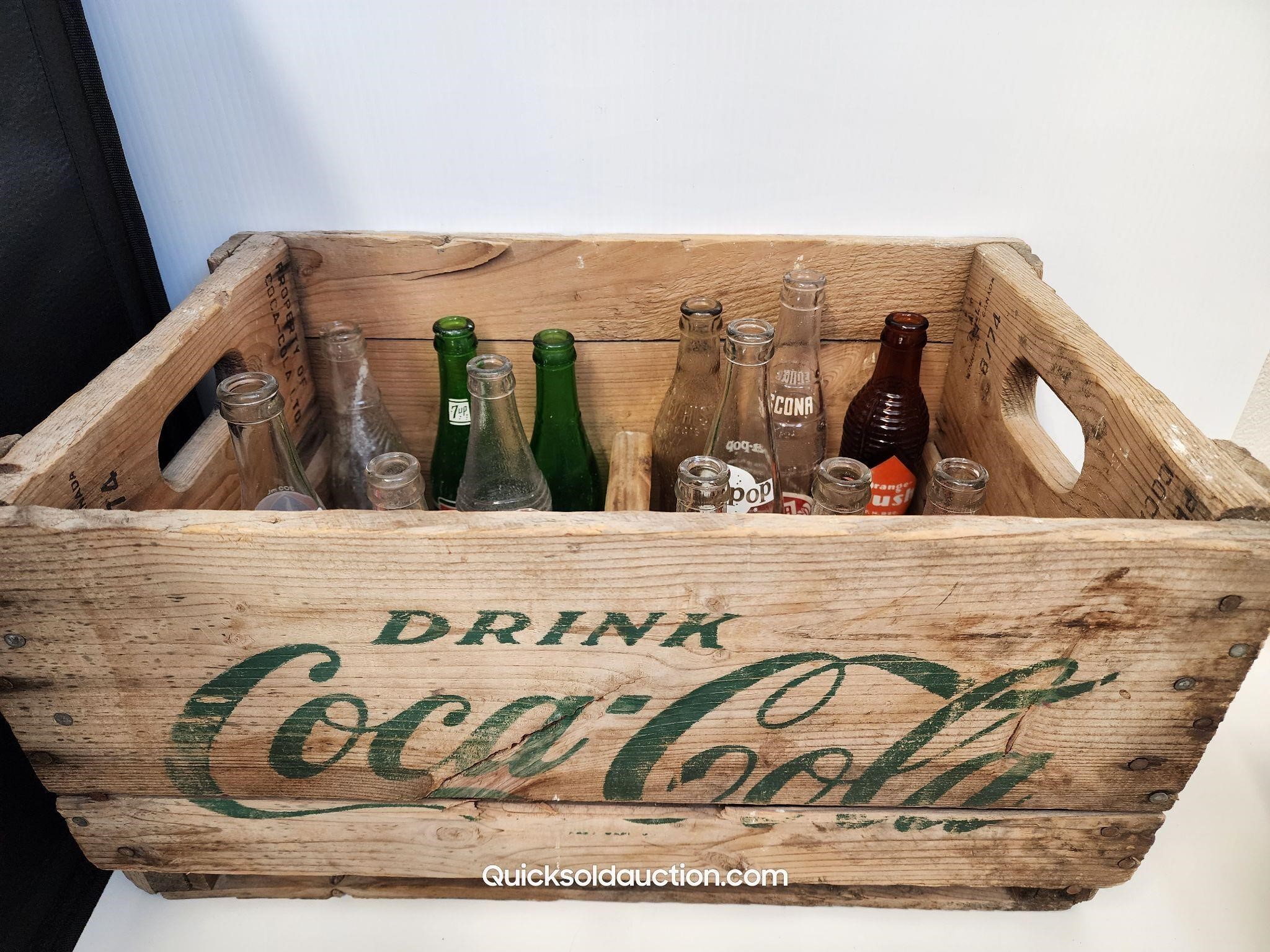 Vintage Coca Cola Wooden Bottle Crate With Old Pop