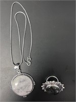Black rutile pendent necklace & Labarodorite ring
