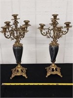 LOUIS XVI style 14+" brass marble candleabras
