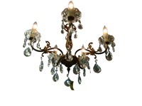 Five light Louis XV style crystal and brass