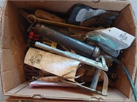 box with tools, grease gun and miscellaneous