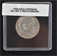 1938 German Silver 2 Reichsmark Coin