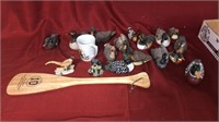 Assortment of ducks, with cup, paddle, pheasant