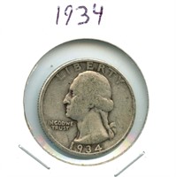 1934 Silver Washington Quarter
