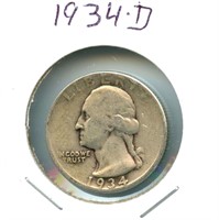 1934-D Silver Washington Quarter