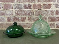 Pair Of Depression Glass Butter Dishes