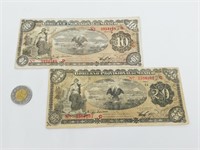 2 billets XF de 10 & 20 Peso du Mexique, 1914