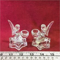 Pair Of Small Bohemia Glass Angels (Vintage)