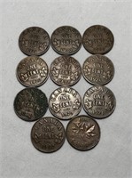 11 Canadian One Cent Coins - 1920-1953