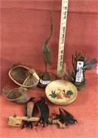 Bird /crane / duck figurine and baskets