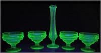 Vintage Uranium Glass Bud Vase & Sherbet Glasses