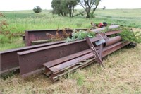 Large lot of steel I-beams, round pipe, angle iron