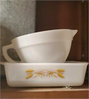 White Fire King batter bowl and bread pan