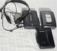 Lot of 3 Vintage Walkmans 1 Sony Headset