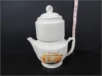 LARGE OLD PORCELAINE 2 PIECE STACKING TEAPOT