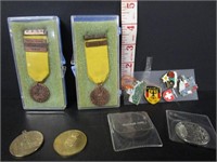 LOT OF OLD MEDALS-MEDALLIONS-BUTTONS ETC.