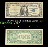 1957 $1 Blue Seal Silver Certificate Grades vf+