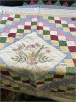 Quilted Blanket w/ Flower in Center