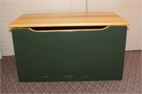 Natural wood and green paint storage box