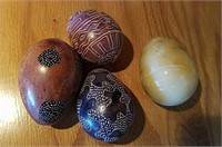 4pc Carved Stone Eggs Each About 3" Long