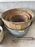 Galvanized tub and bushel baskets