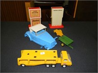 Tonka Semi, John Deere wagon, 3 misc. toys and