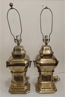 Vtg. Brass Chinoiserie Table Lamps (32" Tall)