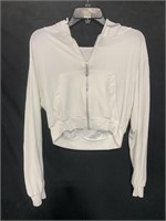 WOMENS ZIP UP CROP TOP SWEATER LARGE WHITE