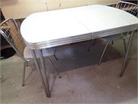 Chrome Trim Table w/ Leaf & (2) Matching Chairs -